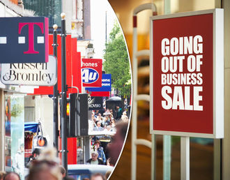 Picture of retail stores with going out of business sign