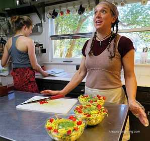 Picture of Natural Living Store owner Lisa Piper expressing silly frustration in new cafe